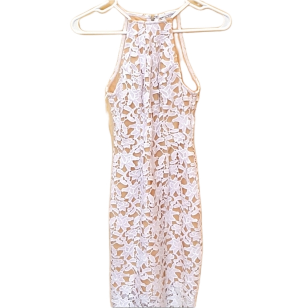 Guess White Lace Overlay Nude Slip Sheath Dress